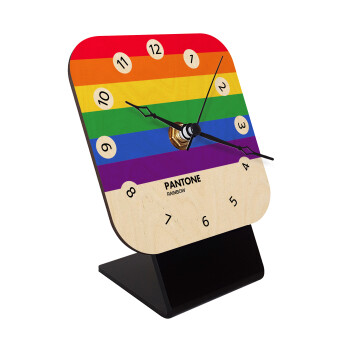 Pantone Rainbow, Quartz Table clock in natural wood (10cm)