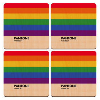 Pantone Rainbow, ΣΕΤ x4 Σουβέρ ξύλινα τετράγωνα plywood (9cm)