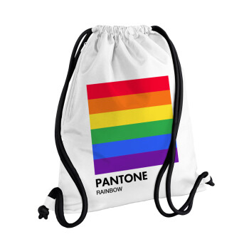 Pantone Rainbow, Τσάντα πλάτης πουγκί GYMBAG λευκή, με τσέπη (40x48cm) & χονδρά κορδόνια