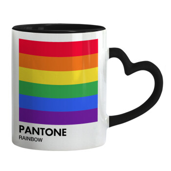 Pantone Rainbow, Κούπα καρδιά χερούλι μαύρη, κεραμική, 330ml