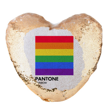 Pantone Rainbow, Μαξιλάρι καναπέ καρδιά Μαγικό Χρυσό με πούλιες 40x40cm περιέχεται το  γέμισμα