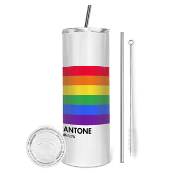 Pantone Rainbow, Eco friendly ποτήρι θερμό (tumbler) από ανοξείδωτο ατσάλι 600ml, με μεταλλικό καλαμάκι & βούρτσα καθαρισμού
