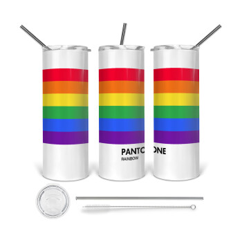 Pantone Rainbow, 360 Eco friendly ποτήρι θερμό (tumbler) από ανοξείδωτο ατσάλι 600ml, με μεταλλικό καλαμάκι & βούρτσα καθαρισμού