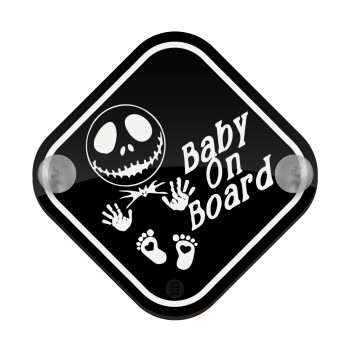 Halloween baby on board, Σήμανση αυτοκινήτου Baby On Board ξύλινο με βεντουζάκια (16x16cm)