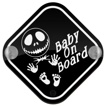Halloween baby on board, Σήμανση αυτοκινήτου Baby On Board ξύλινο με βεντουζάκια (16x16cm)