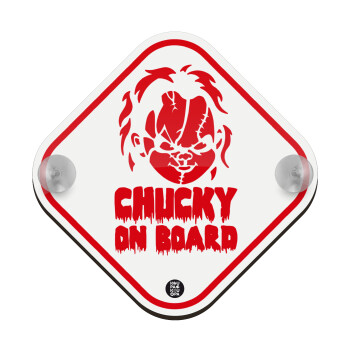 Halloween baby on board, Chucky, Baby On Board wooden car sign with suction cups (16x16cm)