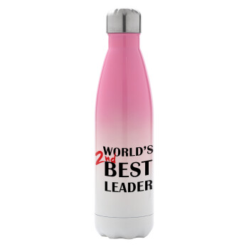 World's 2nd Best leader , Μεταλλικό παγούρι θερμός Ροζ/Λευκό (Stainless steel), διπλού τοιχώματος, 500ml