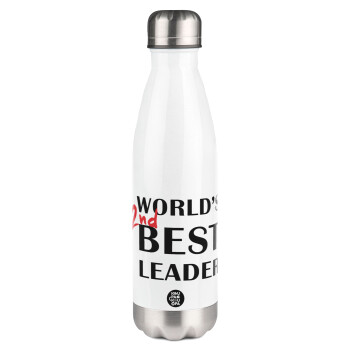 World's 2nd Best leader , Μεταλλικό παγούρι θερμός Λευκό (Stainless steel), διπλού τοιχώματος, 500ml