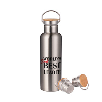 World's 2nd Best leader , Stainless steel Silver with wooden lid (bamboo), double wall, 750ml
