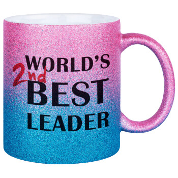 World's 2nd Best leader , Κούπα Χρυσή/Μπλε Glitter, κεραμική, 330ml