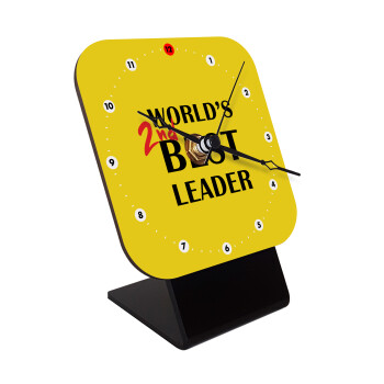 World's 2nd Best leader , Επιτραπέζιο ρολόι ξύλινο με δείκτες (10cm)