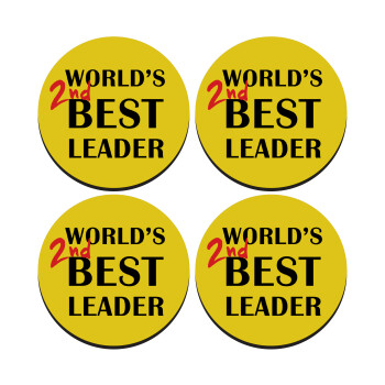 World's 2nd Best leader , SET of 4 round wooden coasters (9cm)