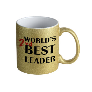 World's 2nd Best leader , Κούπα Χρυσή Glitter που γυαλίζει, κεραμική, 330ml