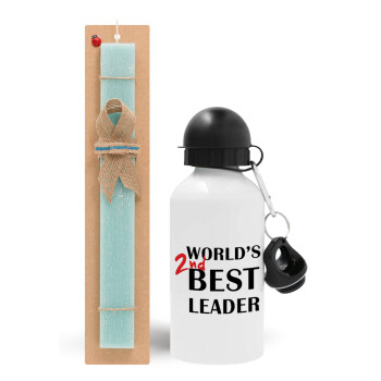 World's 2nd Best leader , Πασχαλινό Σετ, παγούρι μεταλλικό αλουμινίου (500ml) & λαμπάδα αρωματική πλακέ (30cm) (ΤΙΡΚΟΥΑΖ)