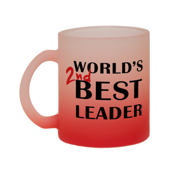 World's 2nd Best leader , Κούπα γυάλινη δίχρωμη με βάση το κόκκινο ματ, 330ml