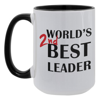 World's 2nd Best leader , Κούπα Mega 15oz, κεραμική Μαύρη, 450ml