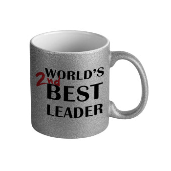 World's 2nd Best leader , Κούπα Ασημένια Glitter που γυαλίζει, κεραμική, 330ml
