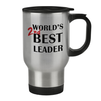 World's 2nd Best leader , Κούπα ταξιδιού ανοξείδωτη με καπάκι, διπλού τοιχώματος (θερμό) 450ml