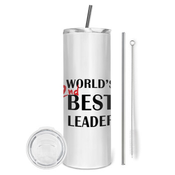 World's 2nd Best leader , Eco friendly ποτήρι θερμό (tumbler) από ανοξείδωτο ατσάλι 600ml, με μεταλλικό καλαμάκι & βούρτσα καθαρισμού