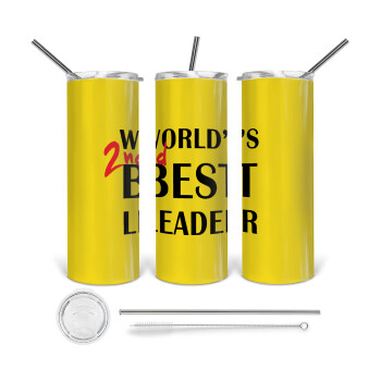 World's 2nd Best leader , 360 Eco friendly ποτήρι θερμό (tumbler) από ανοξείδωτο ατσάλι 600ml, με μεταλλικό καλαμάκι & βούρτσα καθαρισμού