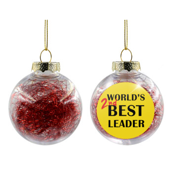 World's 2nd Best leader , Χριστουγεννιάτικη μπάλα δένδρου διάφανη με κόκκινο γέμισμα 8cm