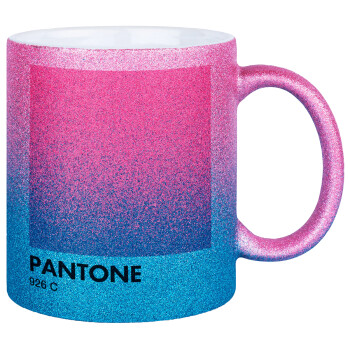 PANTONE Pink C, Κούπα Χρυσή/Μπλε Glitter, κεραμική, 330ml