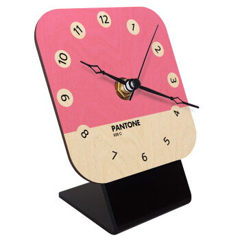 PANTONE Pink C, Quartz Table clock in natural wood (10cm)