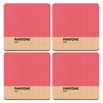 PANTONE Pink C, ΣΕΤ x4 Σουβέρ ξύλινα τετράγωνα plywood (9cm)