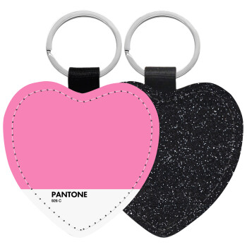 PANTONE Pink C, Μπρελόκ PU δερμάτινο glitter καρδιά ΜΑΥΡΟ