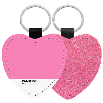 PANTONE Pink C, Μπρελόκ PU δερμάτινο glitter καρδιά ΡΟΖ