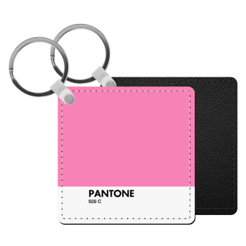 PANTONE Pink C, Μπρελόκ Δερματίνη, τετράγωνο ΜΑΥΡΟ (5x5cm)