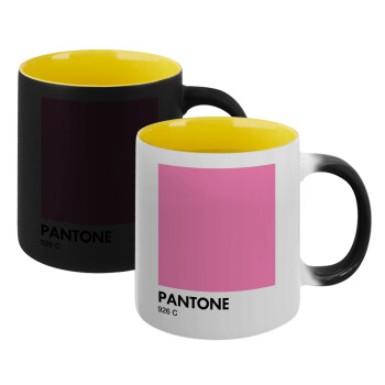 PANTONE Pink C, Κούπα Μαγική εσωτερικό κίτρινη, κεραμική 330ml που αλλάζει χρώμα με το ζεστό ρόφημα