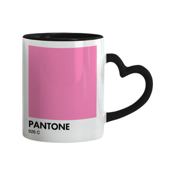 PANTONE Pink C, Κούπα καρδιά χερούλι μαύρη, κεραμική, 330ml