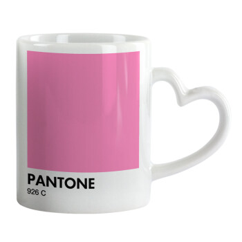 PANTONE Pink C, Κούπα καρδιά χερούλι λευκή, κεραμική, 330ml
