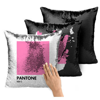 PANTONE Pink C, Μαξιλάρι καναπέ Μαγικό Μαύρο με πούλιες 40x40cm περιέχεται το γέμισμα