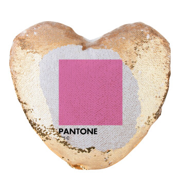PANTONE Pink C, Μαξιλάρι καναπέ καρδιά Μαγικό Χρυσό με πούλιες 40x40cm περιέχεται το  γέμισμα