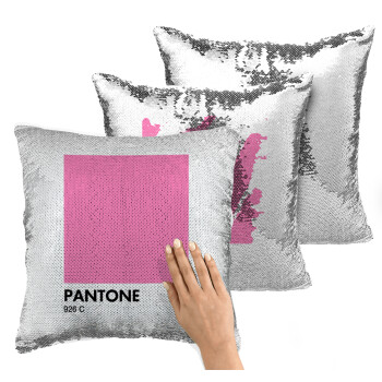 PANTONE Pink C, Μαξιλάρι καναπέ Μαγικό Ασημένιο με πούλιες 40x40cm περιέχεται το γέμισμα