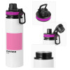 Metallic water bottle with safety lid, 850ml aluminum