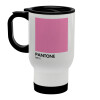 PANTONE Pink C, Κούπα ταξιδιού ανοξείδωτη με καπάκι, διπλού τοιχώματος (θερμό) λευκή 450ml