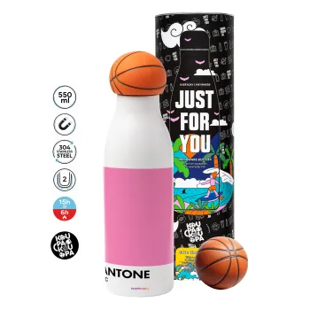 PANTONE Pink C, Μπάλα μπάσκετ μεταλλικό παγούρι θερμός, διπλού τοιχώματος, 550ml