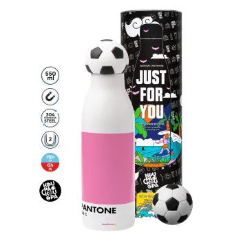 PANTONE Pink C, Μπάλα ποδοσφαίρου μεταλλικό παγούρι θερμός, διπλού τοιχώματος, 550ml