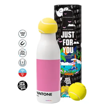 PANTONE Pink C, Μπάλα τένις μεταλλικό παγούρι θερμός, διπλού τοιχώματος, 550ml