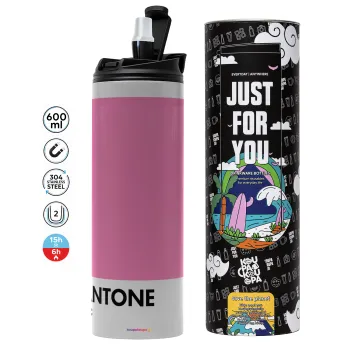 PANTONE Pink C, Tumbler stainless steel GREY 600ml