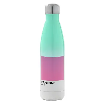 PANTONE Pink C, Μεταλλικό παγούρι θερμός Πράσινο/Λευκό (Stainless steel), διπλού τοιχώματος, 500ml