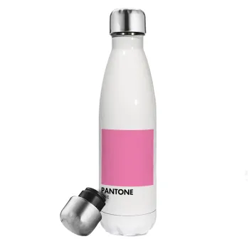 PANTONE Pink C, Μεταλλικό παγούρι θερμός Λευκό (Stainless steel), διπλού τοιχώματος, 500ml