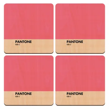 PANTONE Pink C, ΣΕΤ x4 Σουβέρ ξύλινα τετράγωνα plywood (9cm)