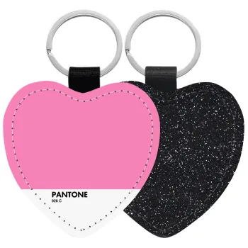 PANTONE Pink C, Μπρελόκ PU δερμάτινο glitter καρδιά ΜΑΥΡΟ