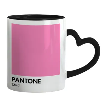 PANTONE Pink C, Κούπα καρδιά χερούλι μαύρη, κεραμική, 330ml