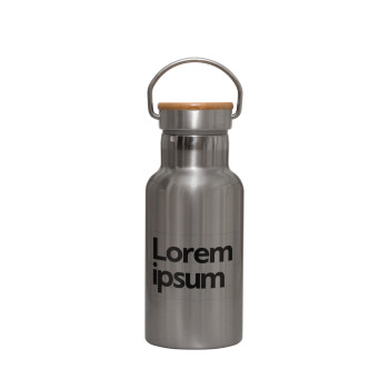 Lorem ipsum, Μεταλλικό παγούρι θερμός (Stainless steel) Ασημένιο με ξύλινο καπακι (bamboo), διπλού τοιχώματος, 350ml