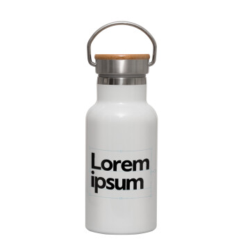 Lorem ipsum, Μεταλλικό παγούρι θερμός (Stainless steel) Λευκό με ξύλινο καπακι (bamboo), διπλού τοιχώματος, 350ml